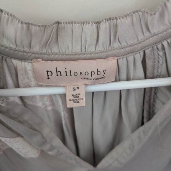 Philosophy Feather Print Taupe Blouse (S) - Picture 2 of 3